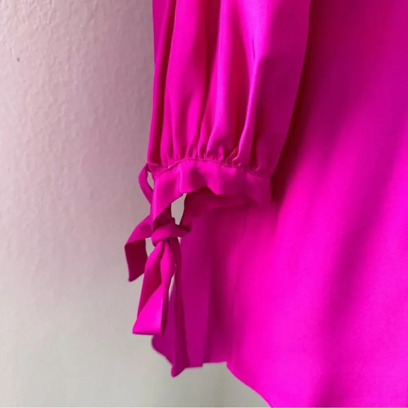 Amanda Uprichard Hot Pink 100% Silk Cold Shoulder Long Sleeve Dress Small - Picture 4 of 13